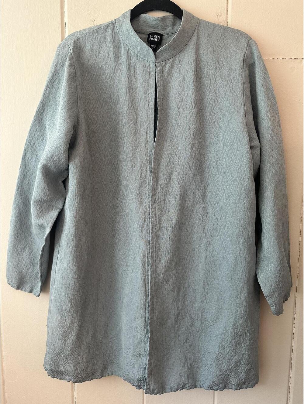Eileen Fisher Open Jacket Silk and Linen Blend Light Turquoise Blue Size Large